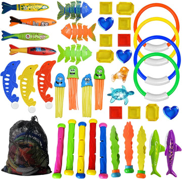 Jasonwell Pool Diving Toys Games - 42PCS Swimming Pool Toys with Dive Sticks and Rings Underwater Treasures Torpedo Bandits Fish Toys etc Fun Water Swim Toys for Boys Girls Adults Kids Teens - Jasonwell